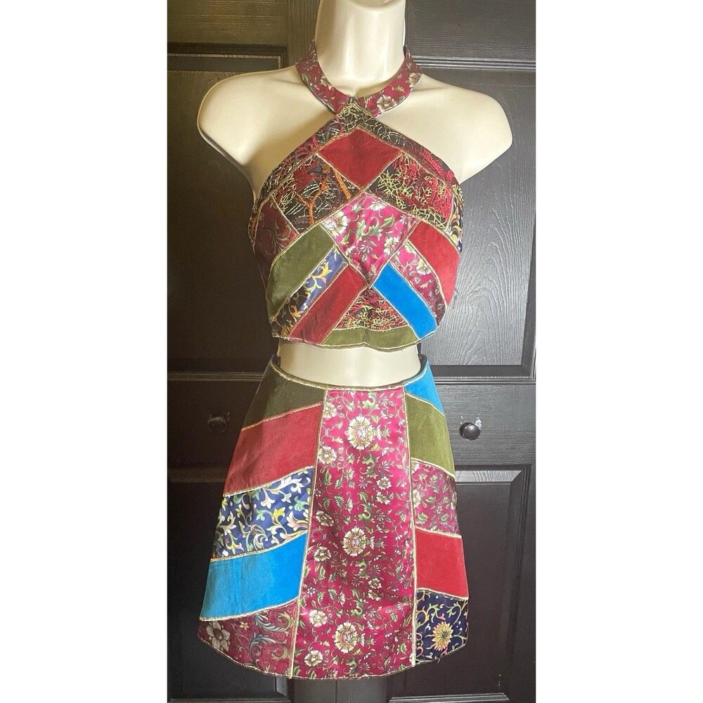 Sherri Hill 50664 Sz 0 Multi Patchwork 2Pc Set NWT Flaw Needs Sewing Repair boho